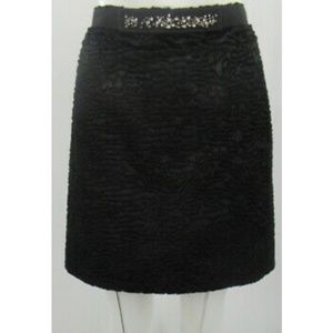 S'MaxMara black straight faux fur knee length skirt w/ embellished waist size 6